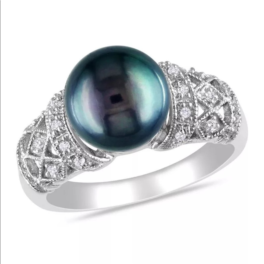 HP Black Tahitian Pearl .925 Sterling Silver Ring - Picture 3 of 8